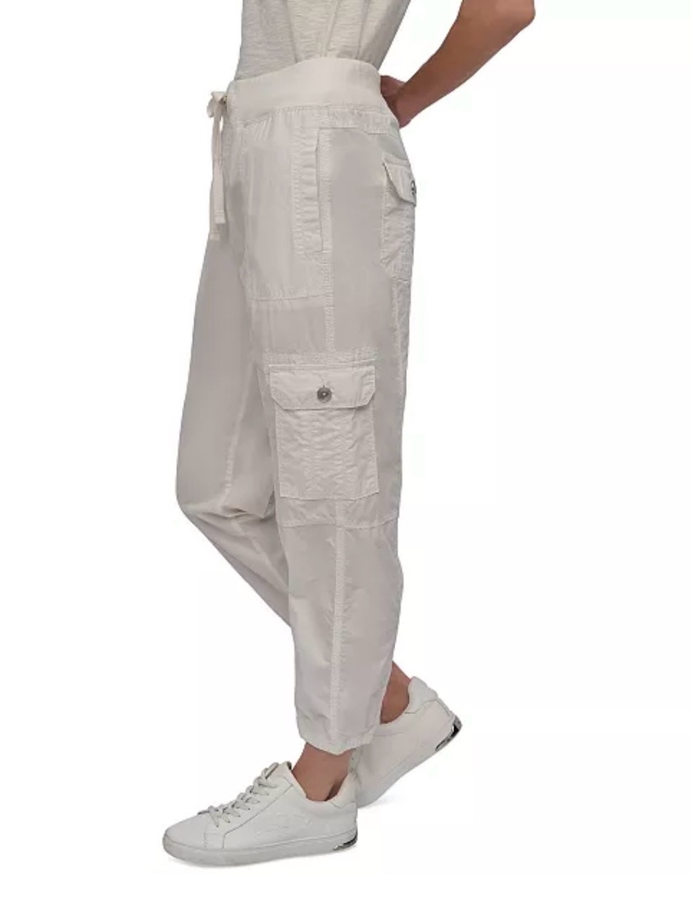 DKNY Women’s White Cargo Pants with Utility Pockets,size small